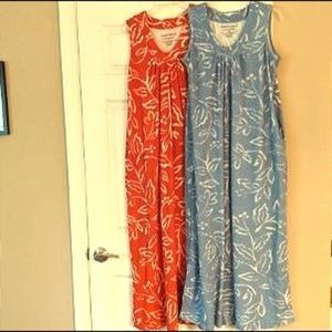 Sleeveless Floral-Print Long Nightgown - Red and Blue